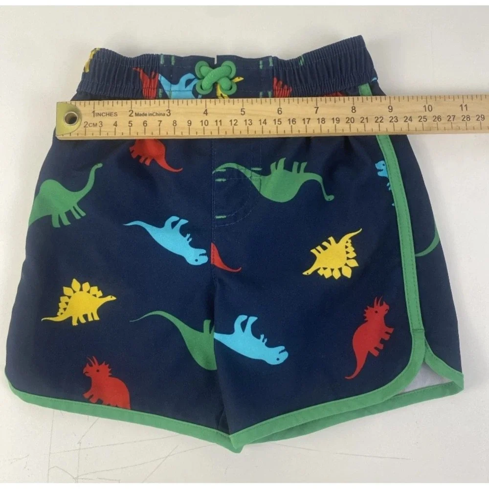 Wonder Nation Swim Trunks Kids 12M Blue Dinosaur Print Elastic Waist Spandex